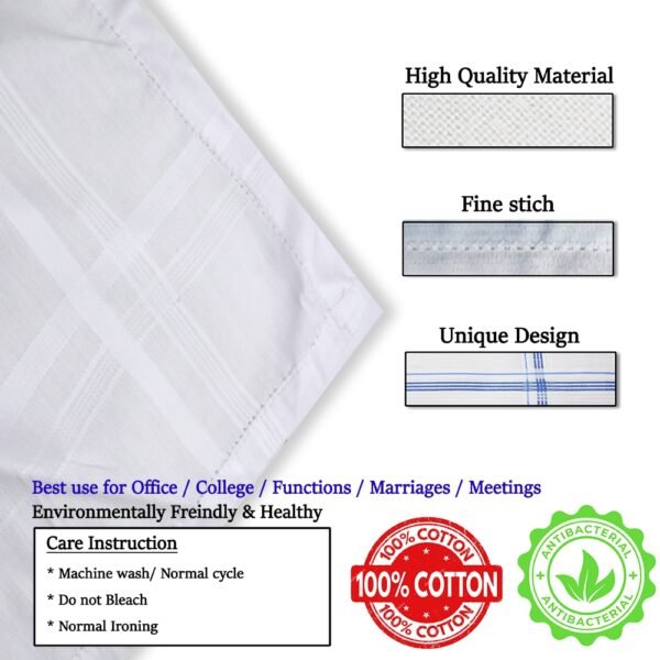 SHELTER Premium HandKerchiefs 100% Cotton Hankies White Color Size 46 x 46 CM Pack of 6