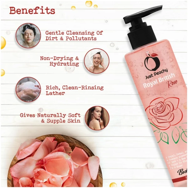 Just Peachy Royal British Rose Shower Gel Enriched With Rose & Vitamin E 250ml