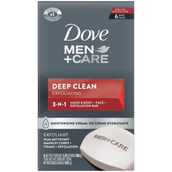 Dove Men+Care Deep Clean Body and Face Bar (Pack Of 6)