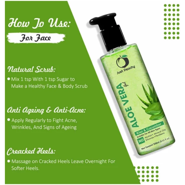 Just Peachy Aloe Vera Gel With Cucumber Kiwi & Vitamin E For Normal to Combination Skin 250ml