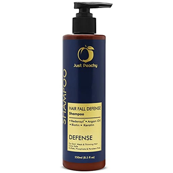 Just Peachy Hair Fall Defense Shampoo Keratin + Moroccan Argan Oil For Dull Weak & Thinning Hair 250ml