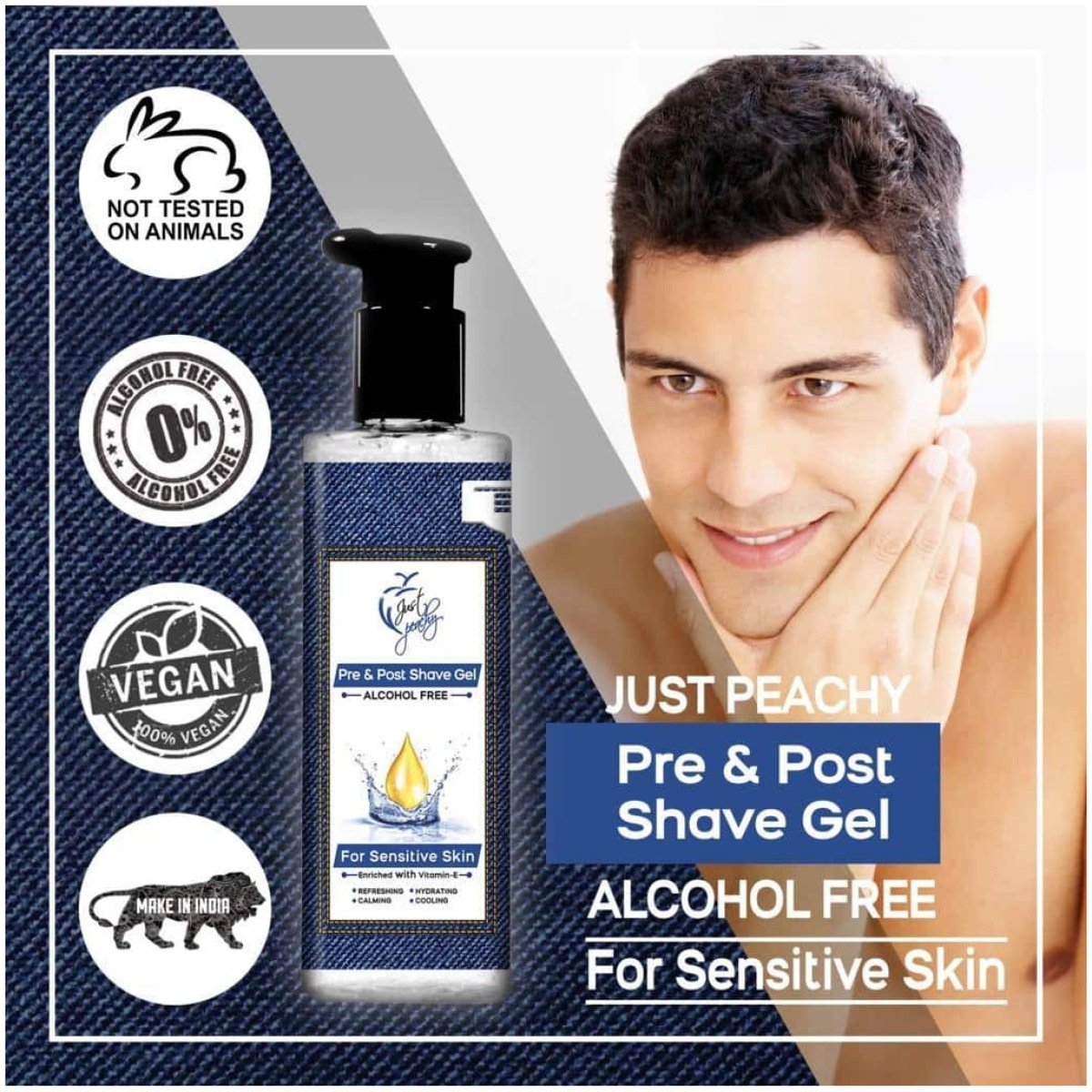 Just Peachy Pre & Post Shave Gel After Shave Gel Enriched with Vitamin E & Aloe Vera Oils For Sensitive Skin 250ml