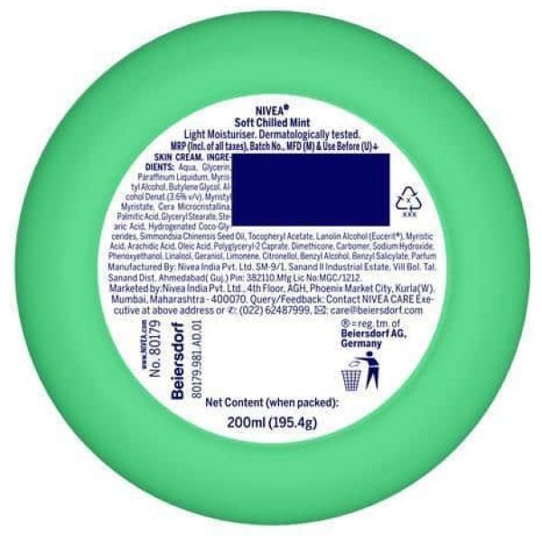 Nivea Soft Light Moisturising Cream Chilled Mint 200ml - Image 2