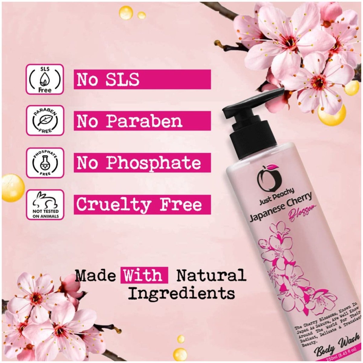 Just Peachy Japanese Cherry Blossom Shower Cream Enriched With Cherry Blossoms & Vitamin E 250ml