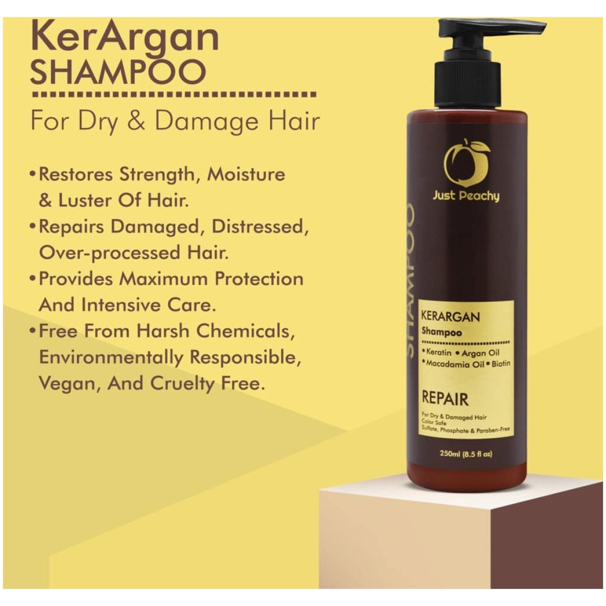 Just Peachy KerArgan Repair Shampoo Keratin Moroccan Argan Oil For Dry & Damaged Hair 250ml
