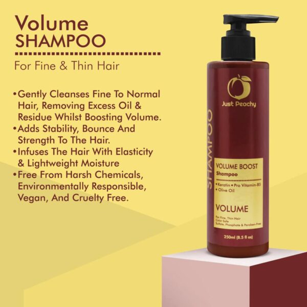 Just Peachy Volume Boost Shampoo Keratin Pro Vitamin B5 & Olive Oil Color Safe For Fine & Thin Hair 250ml