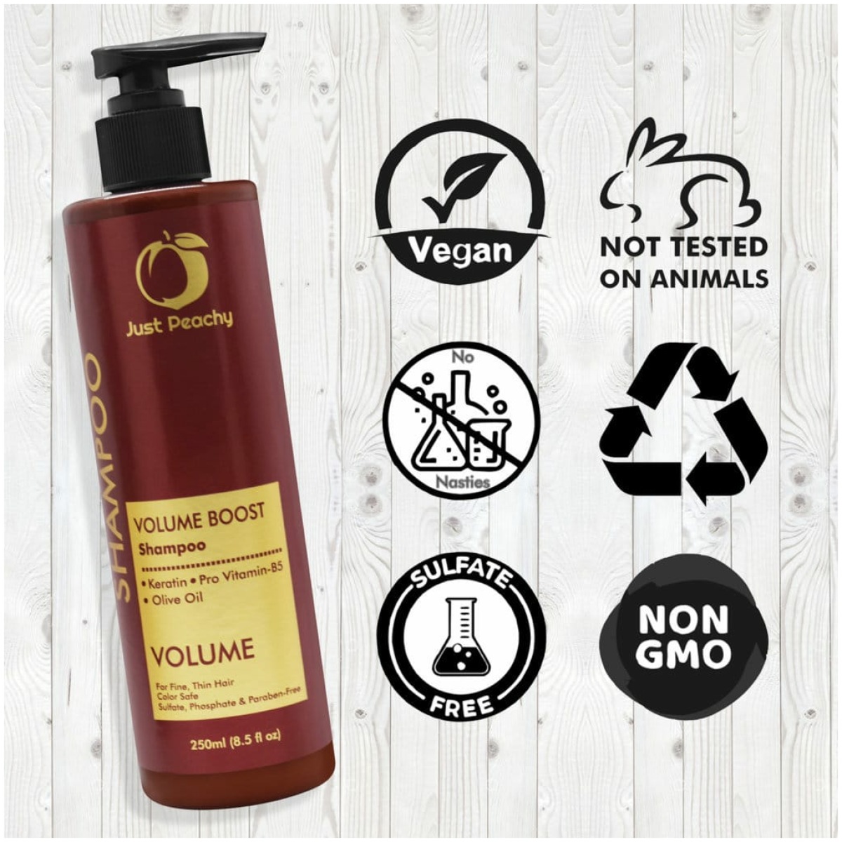 Just Peachy Volume Boost Shampoo Keratin Pro Vitamin B5 & Olive Oil Color Safe For Fine & Thin Hair 250ml