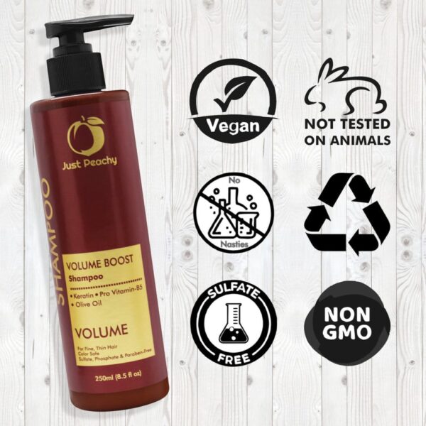 Just Peachy Volume Boost Shampoo Keratin Pro Vitamin B5 & Olive Oil Color Safe For Fine & Thin Hair 250ml