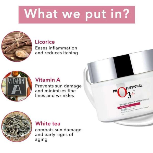 O3+ Vitamin-A Night Repair Anti-Ageing Cream 50g - Image 2