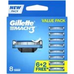 Gillette Mach3 Manual Shaving Razor Blades Cartridge 8 pcs
