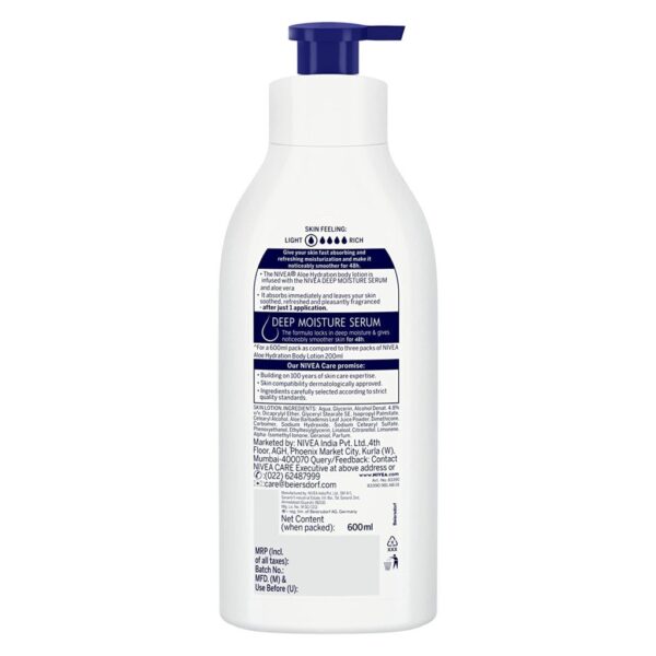 NIVEA Body Lotion- Aloe Hydration with Aloe Vera- for Smooth- Normal Skin 600ml - Image 4