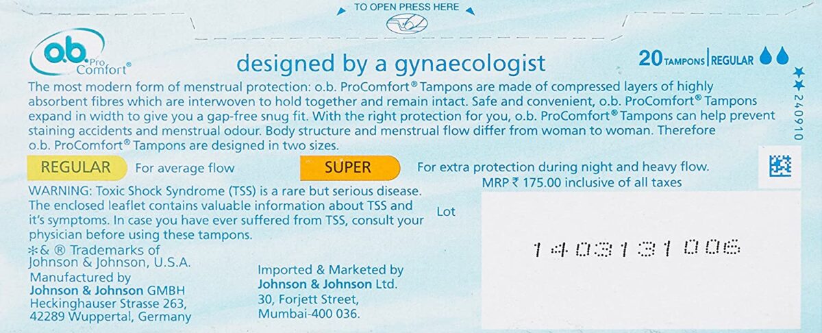 O.b. ProComfort Tampons Regular Average Flow, 20 Piece