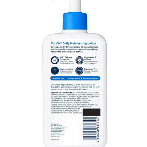 CeraVe Oil Free Lightweight Daily Moisturizing Lotion With Hyaluronic Acid For Normal to Dry Skin 355ml - Image 2