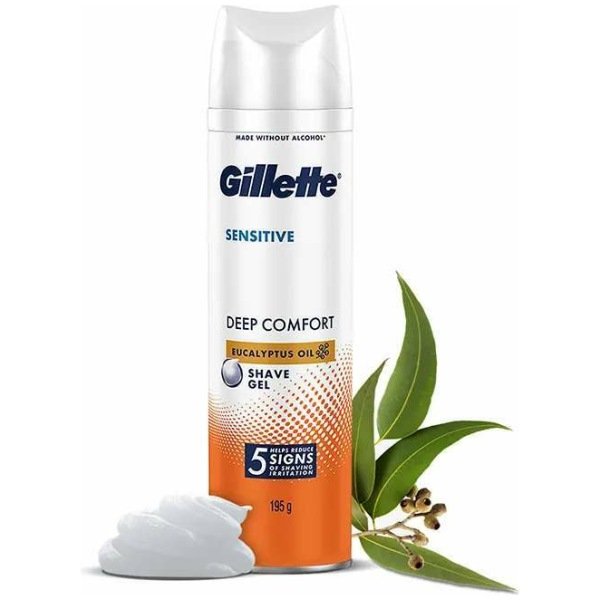 Gillette Sensitive Shaving Gel, Deep Comfort With Aloe Vera 195g