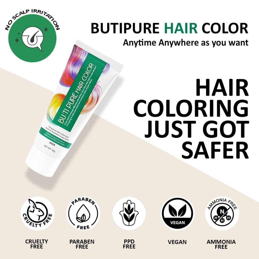 Butipure Ash Green Semi Permanent Conditioning Temporary Waterproof Hair Color 60ml