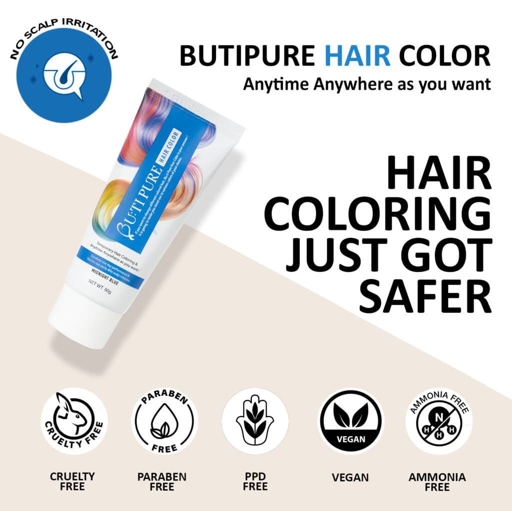 Butipure Midnight Blue Semi Permanent Conditioning Temporary Waterproof Hair Color 60ml