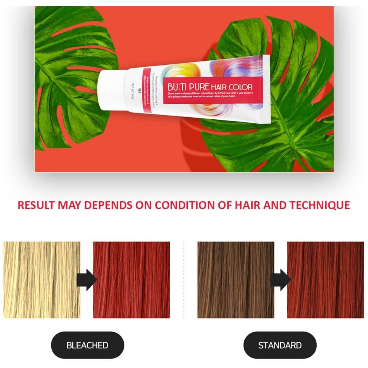 Butipure Vivid Red Semi Permanent Conditioning Temporary Waterproof Hair Color 60ml