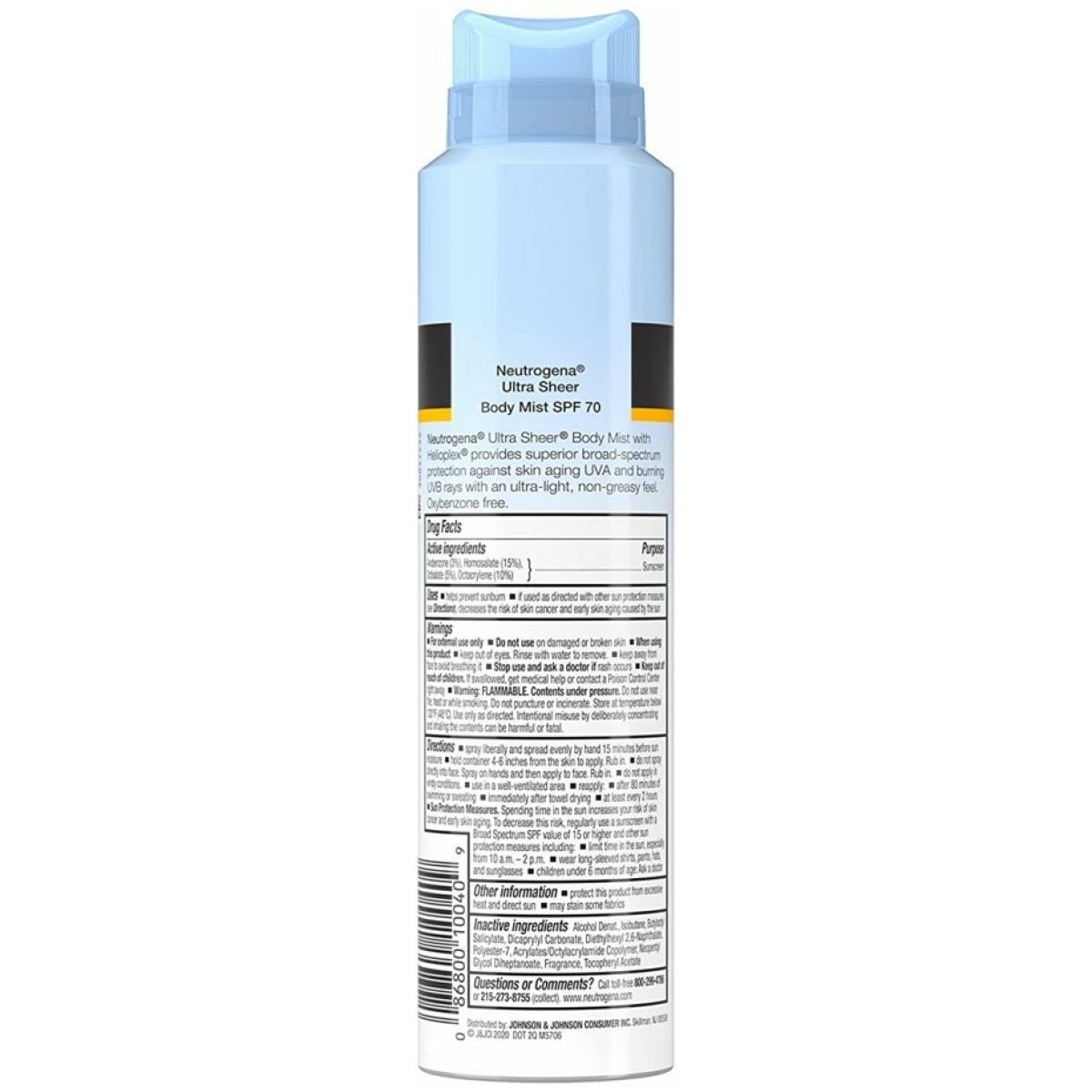 Neutrogena Ultra Sheer Body Mist Sunscreen Spray Broad Spectrum SPF70 141G