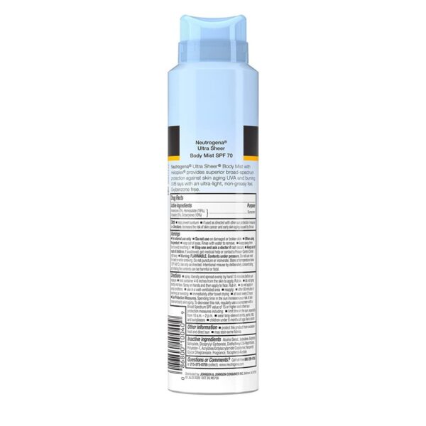 Neutrogena Ultra Sheer Body Mist Sunscreen Spray Broad Spectrum SPF70 141G