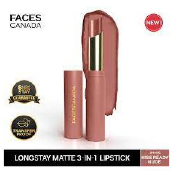 Faces Canada Longstay Matte Lipstick 3-in-1 Lipstick Primer Lipbalm Kiss Ready Nude 03