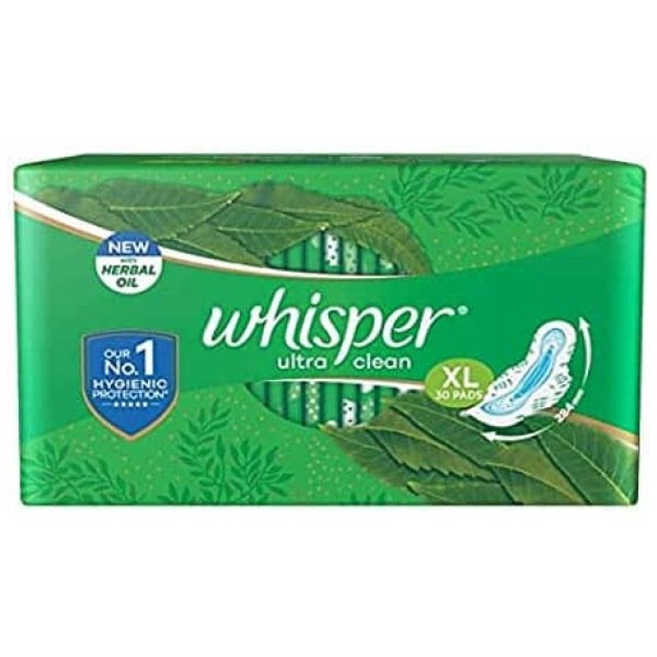 Whisper Ultra Clean Sanitary Pads XL Wings 30 Piece Pack