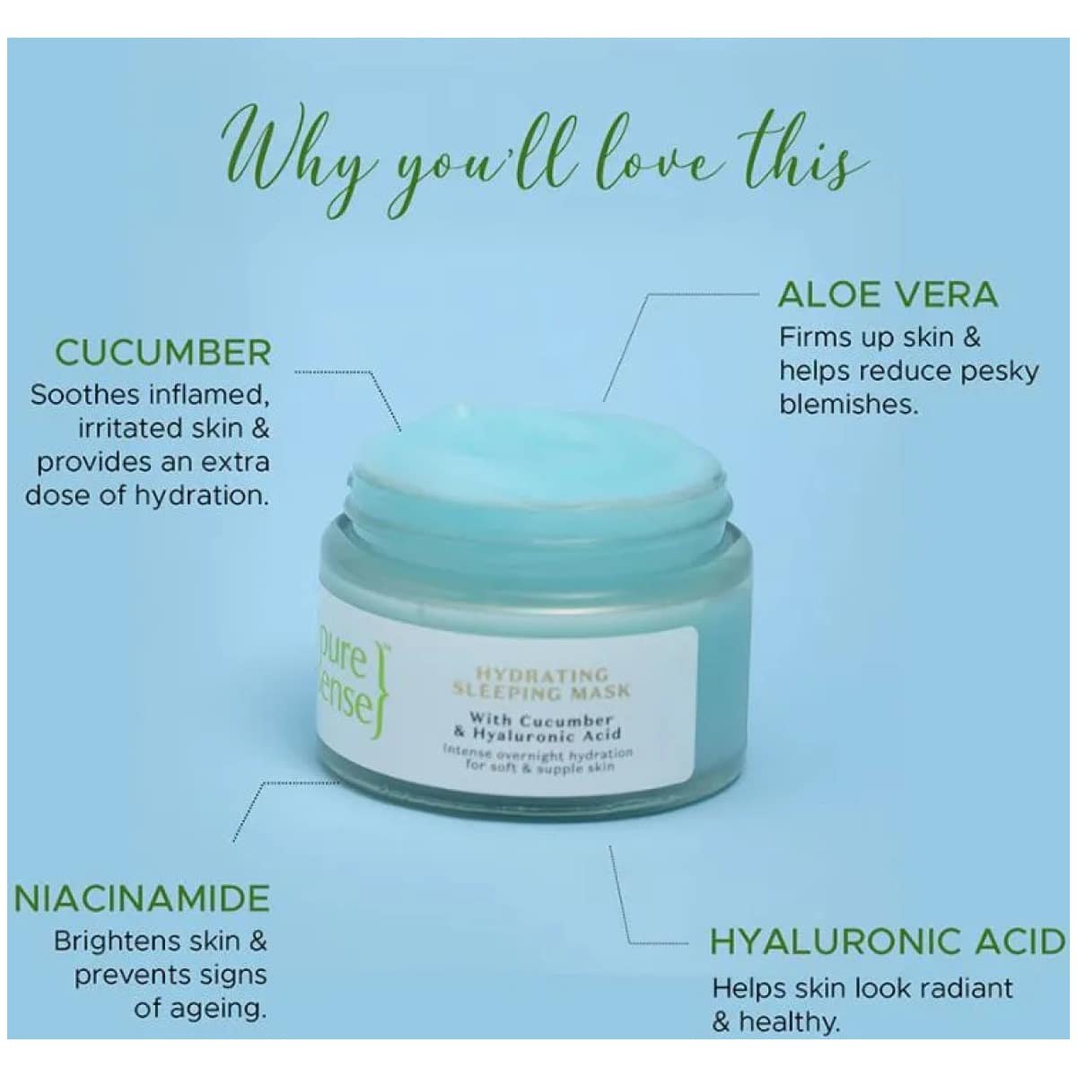 PureSense Hydrating Sleeping Mask With Hyaluronic Acid Cucumber & Aloe Vera 50G