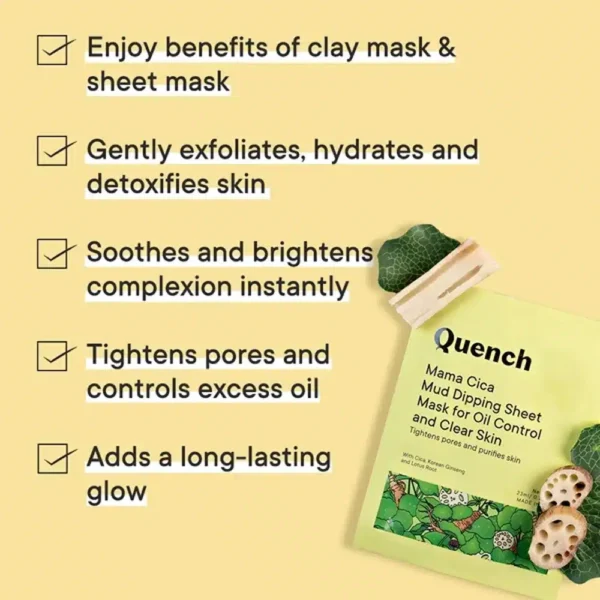 Quench Botanics Mama Cica Mud Dipping Sheet Mask For Oil Control And Clear Skin (23 ml)