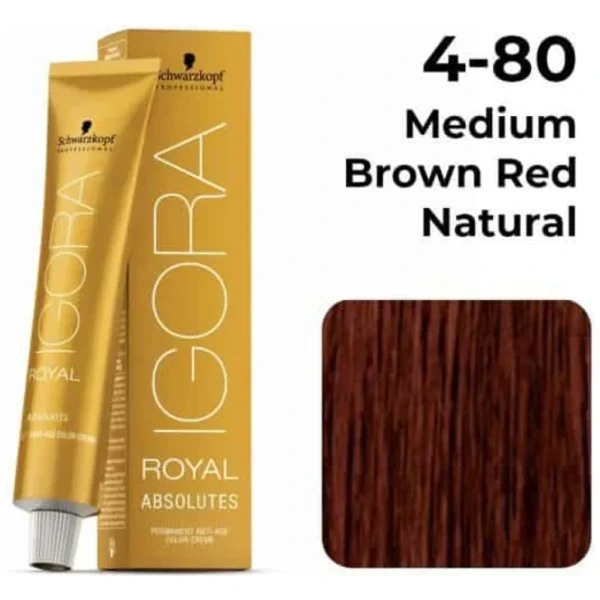 Schwarzkopf Igora Royal Absolutes Hair Color, 4-80 Medium Brown Red Natural 60ml