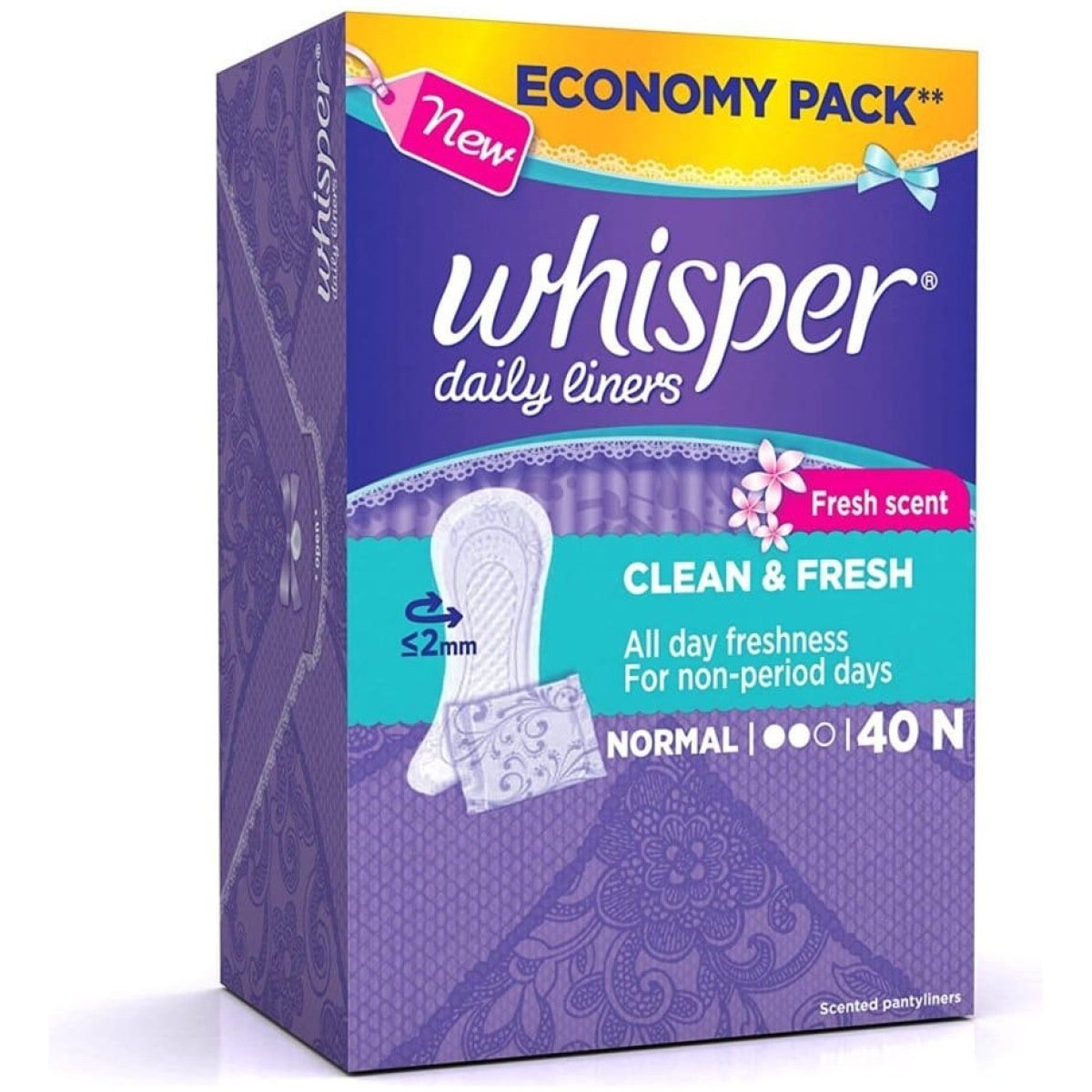 Whisper Clean And Fresh Daily Liners 40 Sanitary Pads For Women
