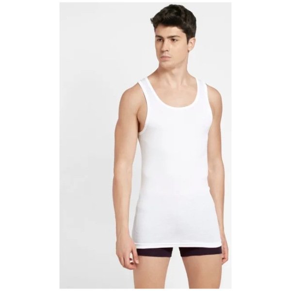 Jockey Men's Micro Modal Cotton Blend Sleeveless Vest with Extended Length (Pack Of 1) White #8820