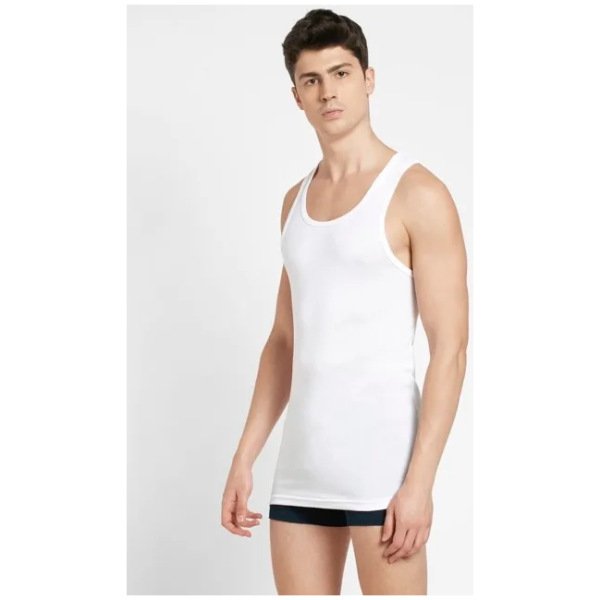Jockey Men's Micro Modal Cotton Blend Sleeveless Vest with Extended Length (Pack Of 1) White #8820