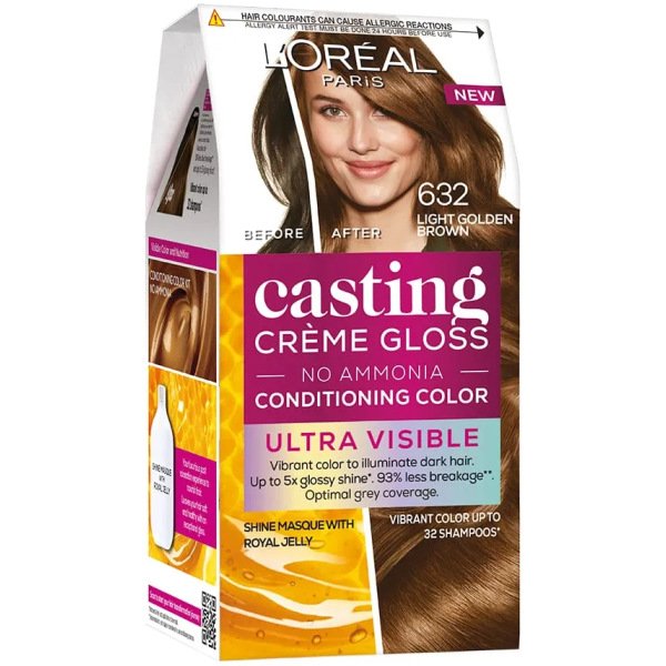 L'Oreal Paris Casting Creme Gloss Hair Color 632 Light Golden Brown 100G+60ml