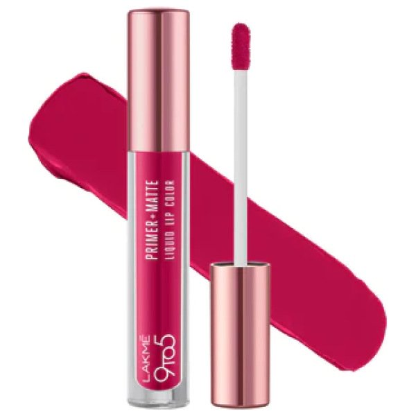 Lakme 9to5 Primer + Matte Liquid Lip Color - MP2 Power Pink (4.2ml)