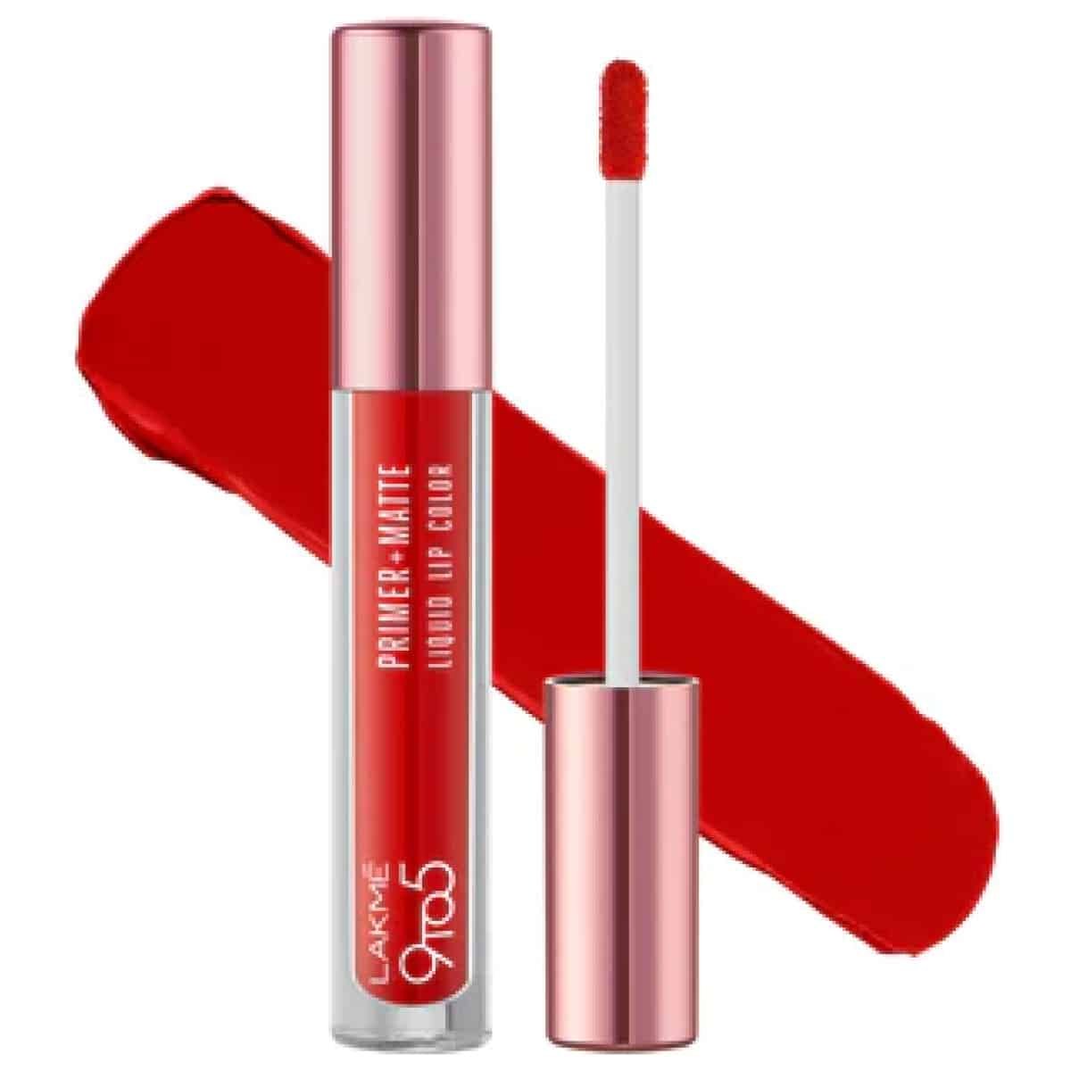 Lakme 9to5 Primer + Matte Liquid Lip Color - MR2 Driven Red (4.2ml)