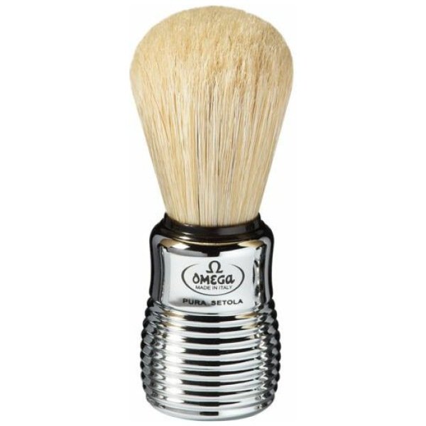 Omega Hog Bristle Shaving Brush With Chromed Plastic Handle #10081