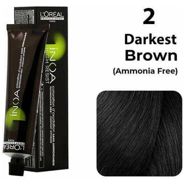 L’Oreal Inoa Hair Color 60G 2 Darkest Brown +Developer 1000ml