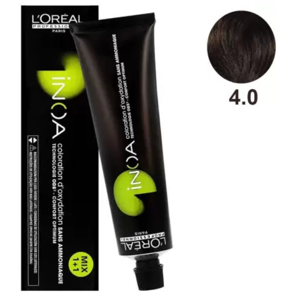 L’Oreal Inoa Hair Color 60G 4.0 Brown +Developer 1000ml
