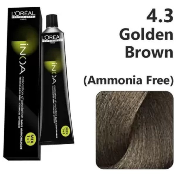 L’Oreal Inoa Hair Color 60G 4.3 Golden Brown+Developer 1000ml