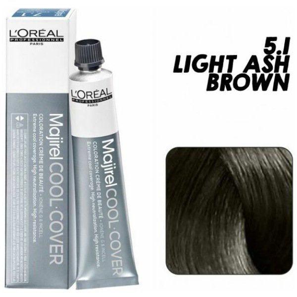 L’Oreal Majirel Cool Cover Hair Color 50G 5.1 Light Ash Brown+ Oxidant 1000Ml Combo