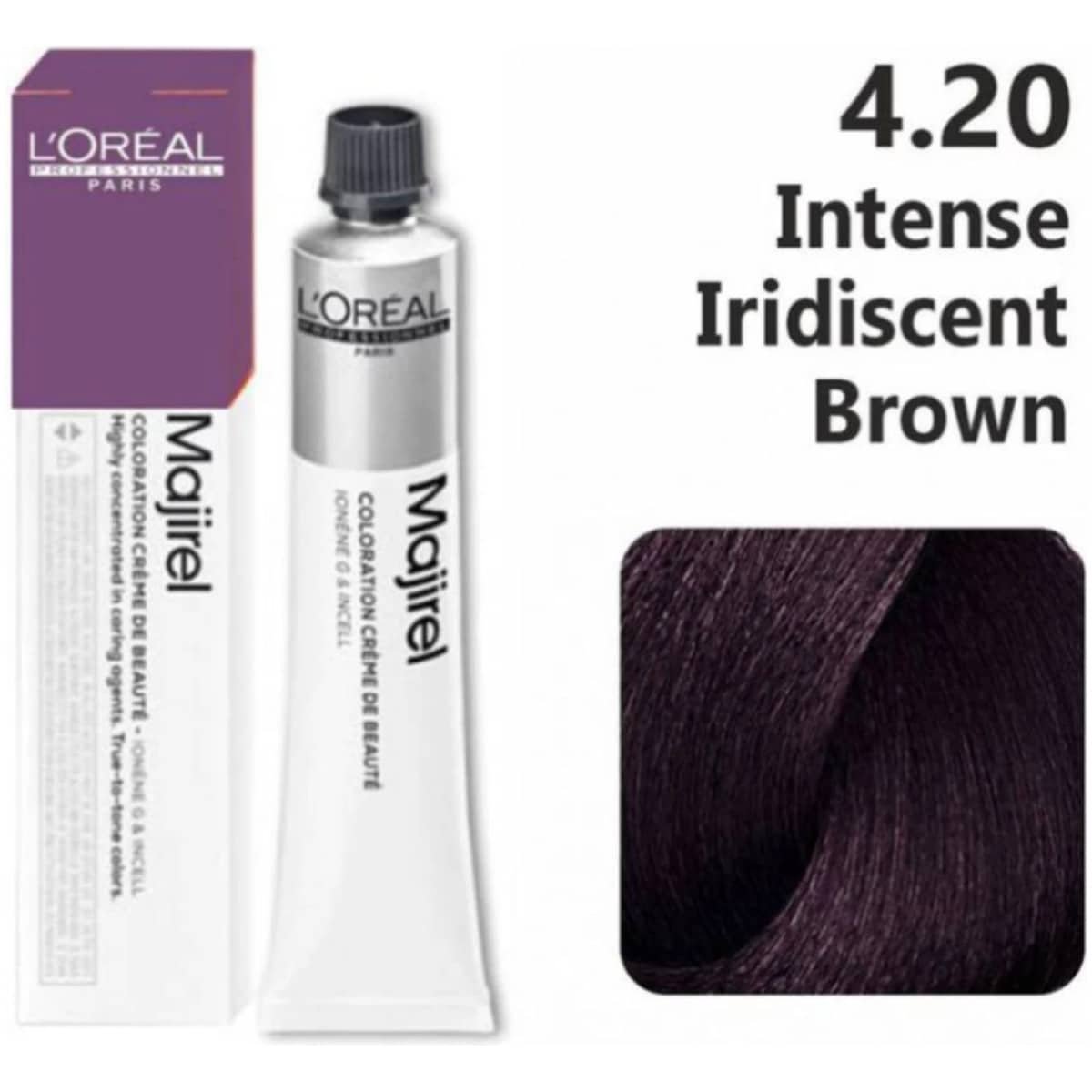 L’Oreal Majirel Hair Color 50G 4.20 Intense Iridescent Brown + Oxidant 1000Ml Combo
