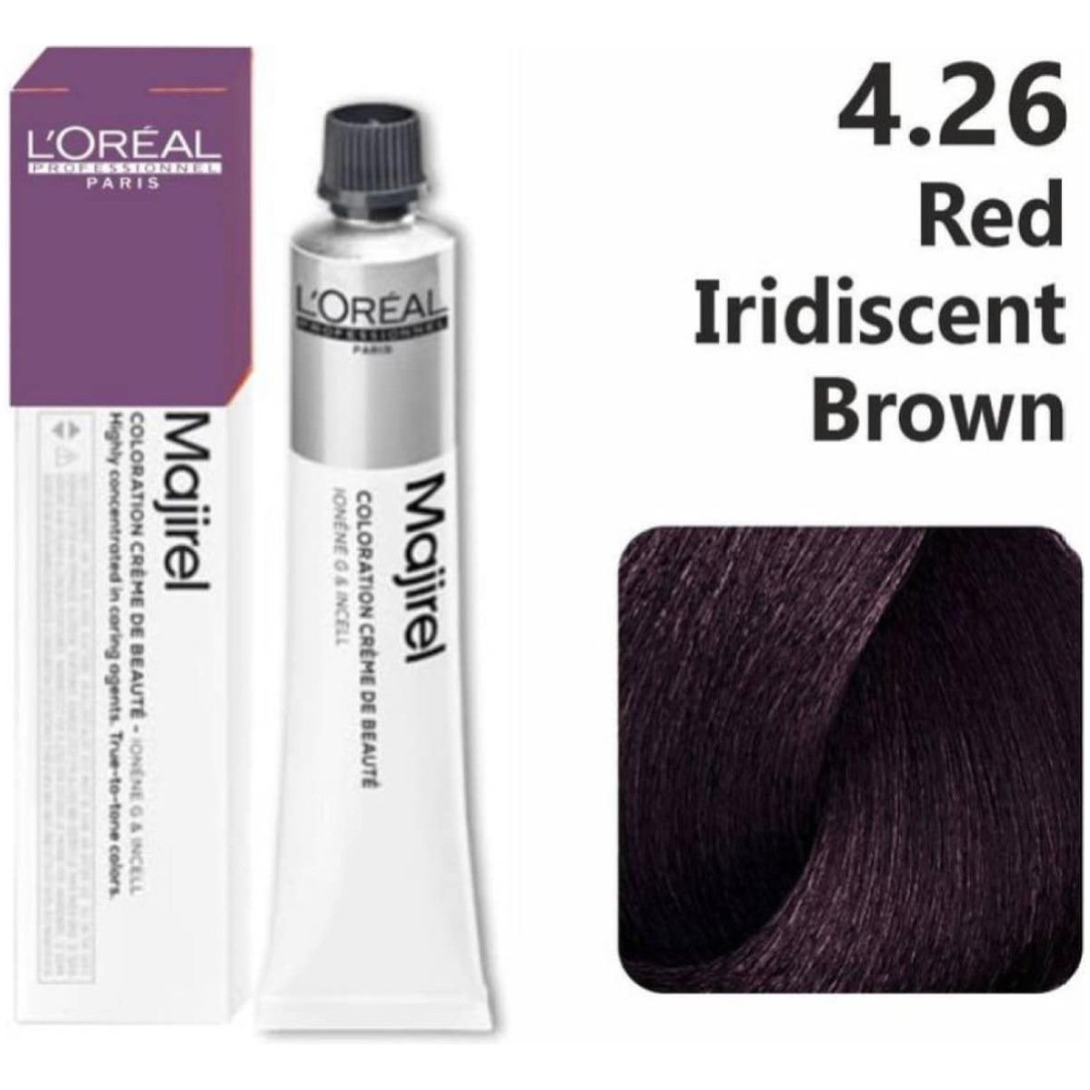L’Oreal Majirel Hair Color 50G 4.26 Red Iridescent Brown + Oxidant 1000Ml Combo