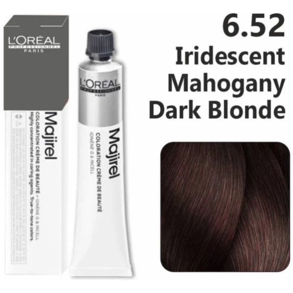 L’Oreal Majirel Hair Color 50G 6.52 Iridescent Mahogany Dark Blonde + Oxidant 1000Ml Combo