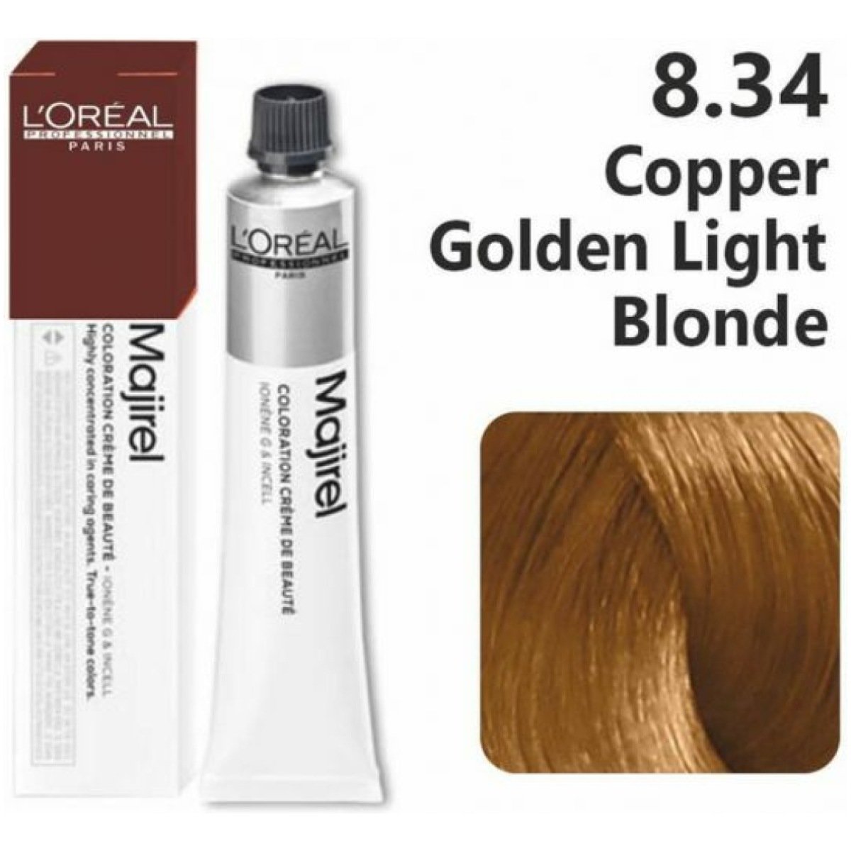 L’Oreal Majirel Hair Color 50G 8.34 Copper Golden Light Blonde + Oxidant 1000Ml Combo