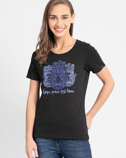 Jockey Women's Super Combed Cotton Printed Round Neck Half Sleeve T-Shirt 