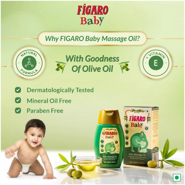 Figaro Baby Massage Oil with Goodness of Natural Olive oil enriched with vitamin E, Dermatologically tested, 100 ml