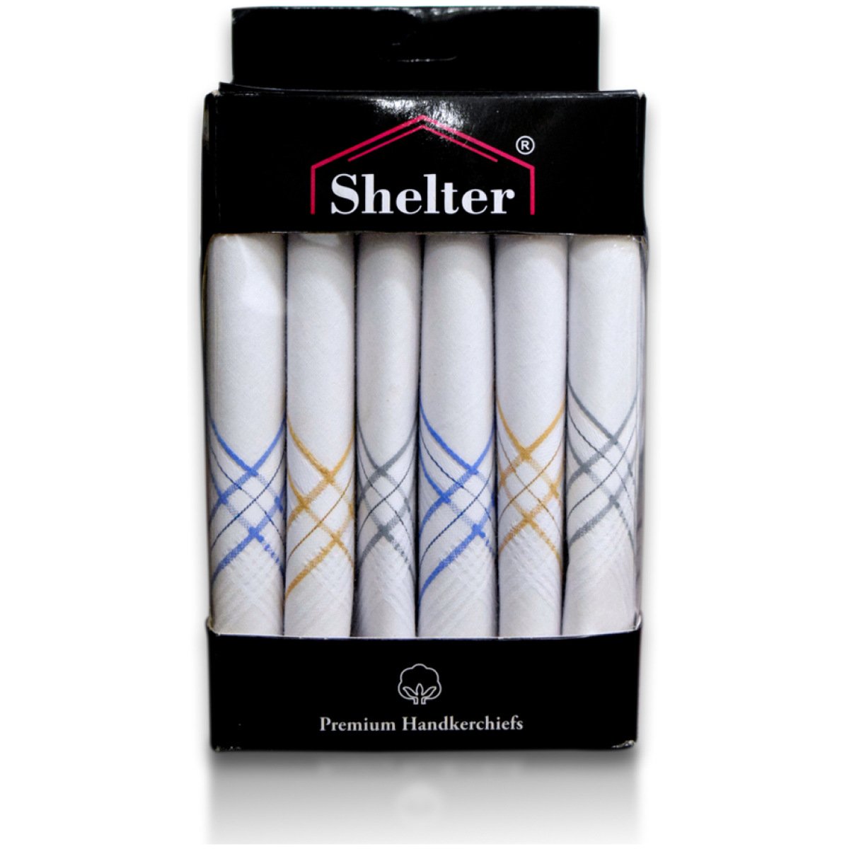 SHELTER Premium HandKerchiefs 100% | Cotton Hankies White With Color Border | Size 46 x 46 CM Pack of 6