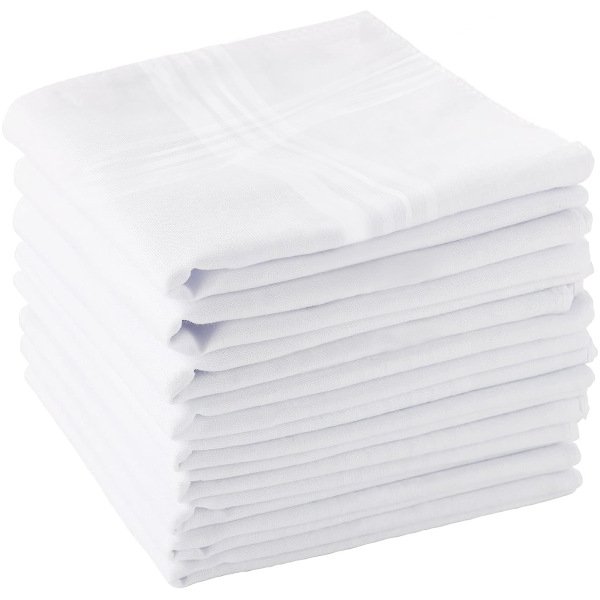 SHELTER Premium Men's 100% Cotton Soft Handkerchief white Color Hanky (Size 46 x 46 cm) - Pack of 12