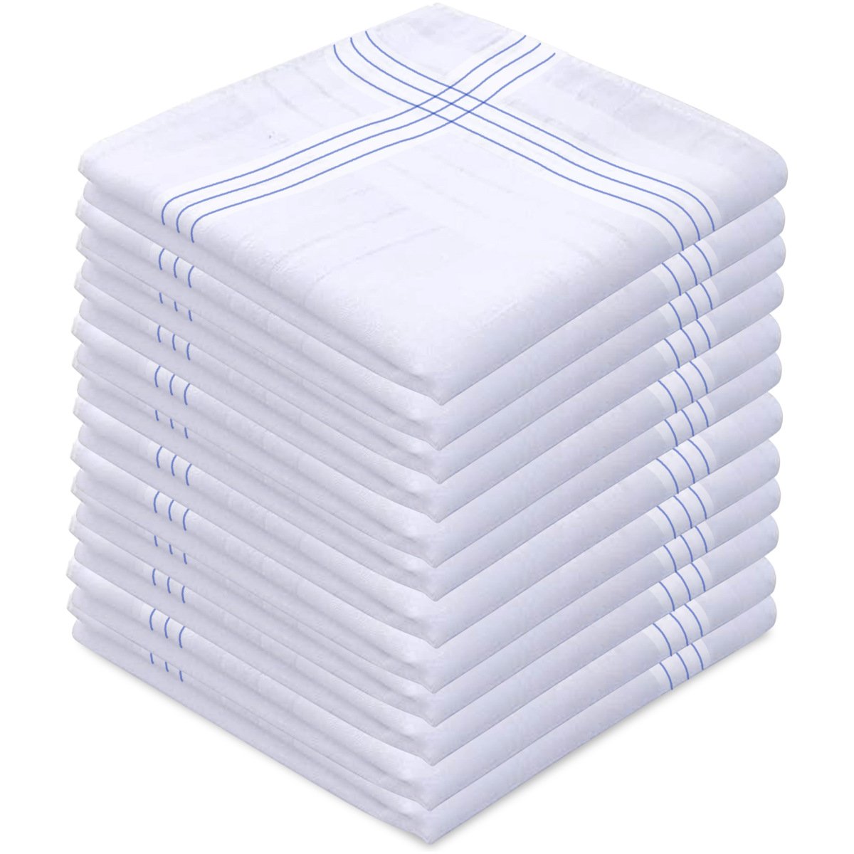 SHELTER Premium Men's 100% Cotton Soft Handkerchief with white and color Lining border (Size 46 x 46 cm) - Pack of 12