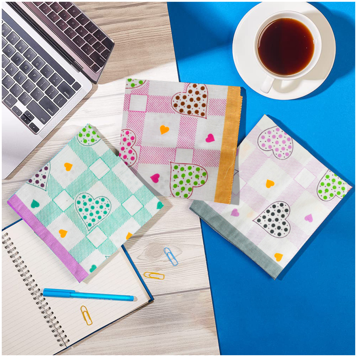 SHELTER Premium HandKerchief |100% Cotton Hankies With Multi Color And Design For Ladies | Size 34 x 34 CM Pack of 12