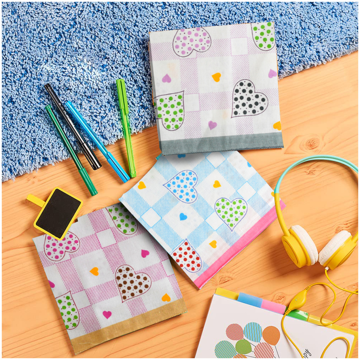 SHELTER Premium HandKerchief |100% Cotton Hankies With Multi Color And Design For Ladies | Size 34 x 34 CM Pack of 12